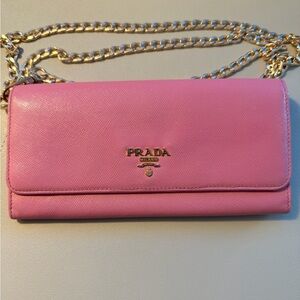Prada Pink Saffiano Leather Chain Crossbody Wallet